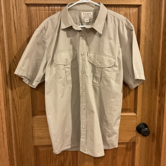 Filson Short Sleeve Button Up Shirt Khaki Utility Cotton Size XL
